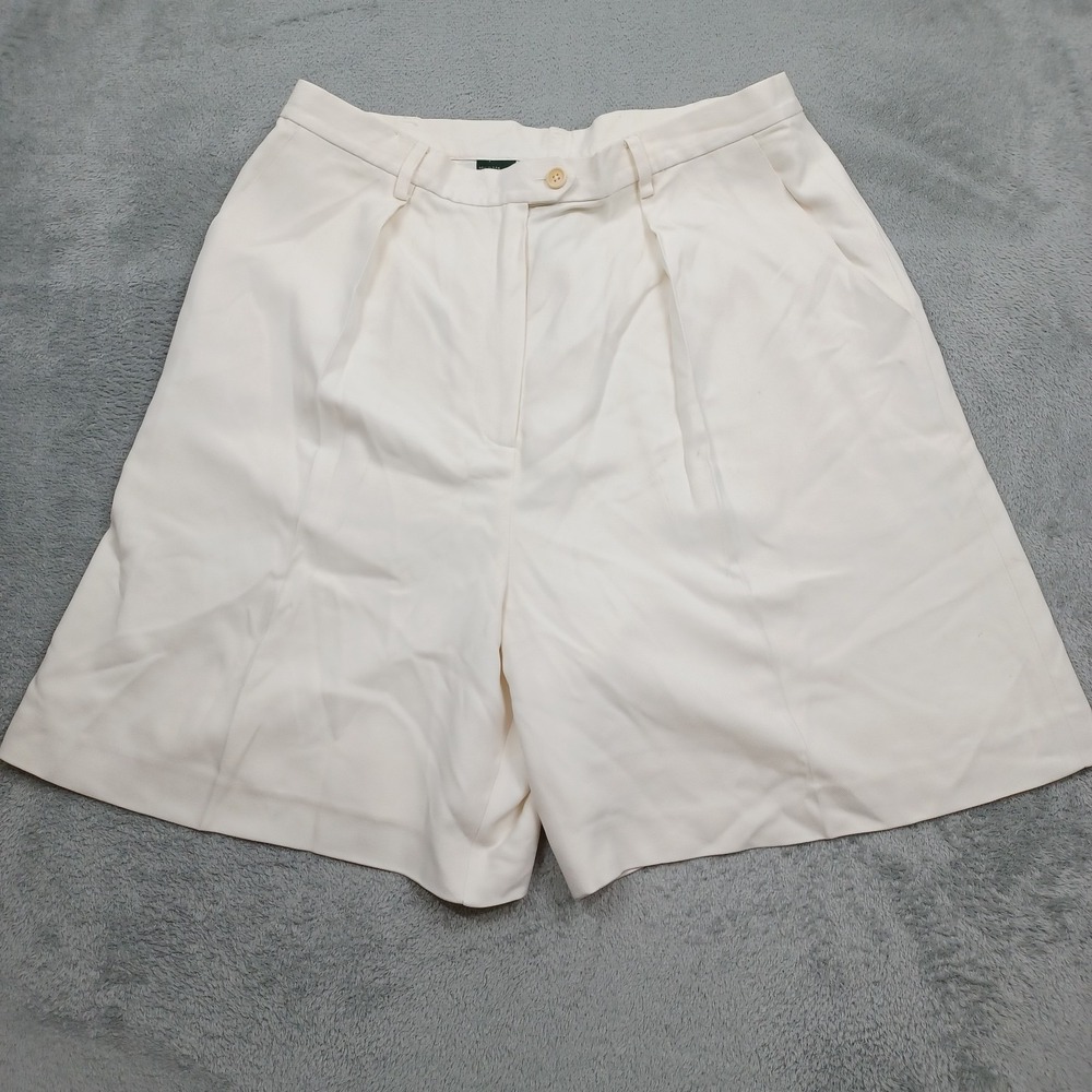 Lauren Ralph Lauren Shorts Womens 14 Beige Silk Pleated High Rise Chino